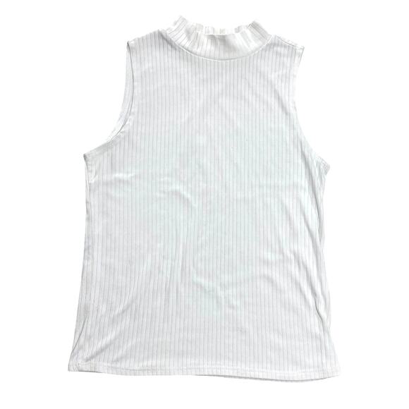 White Ribbed Stretchy Mock Neck Sleeveless Turtleneck - Picture 1 of 7